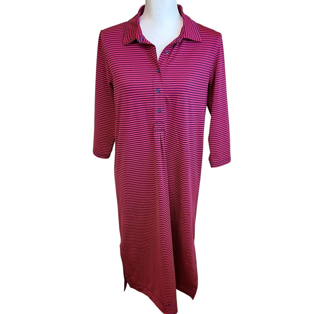 VINEYARD VINES Sankaty Dress M Preppyβ Red Navy Stripe 3/4 Sleeves Classic Fall